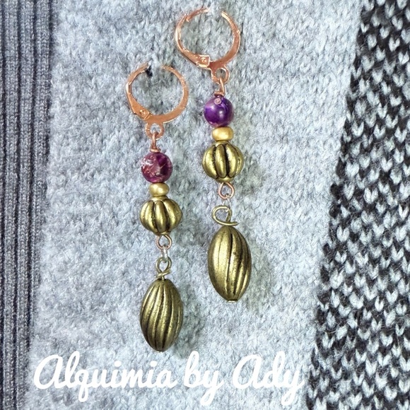 Alquimia Gold and Purple turquoise Drop Earrings